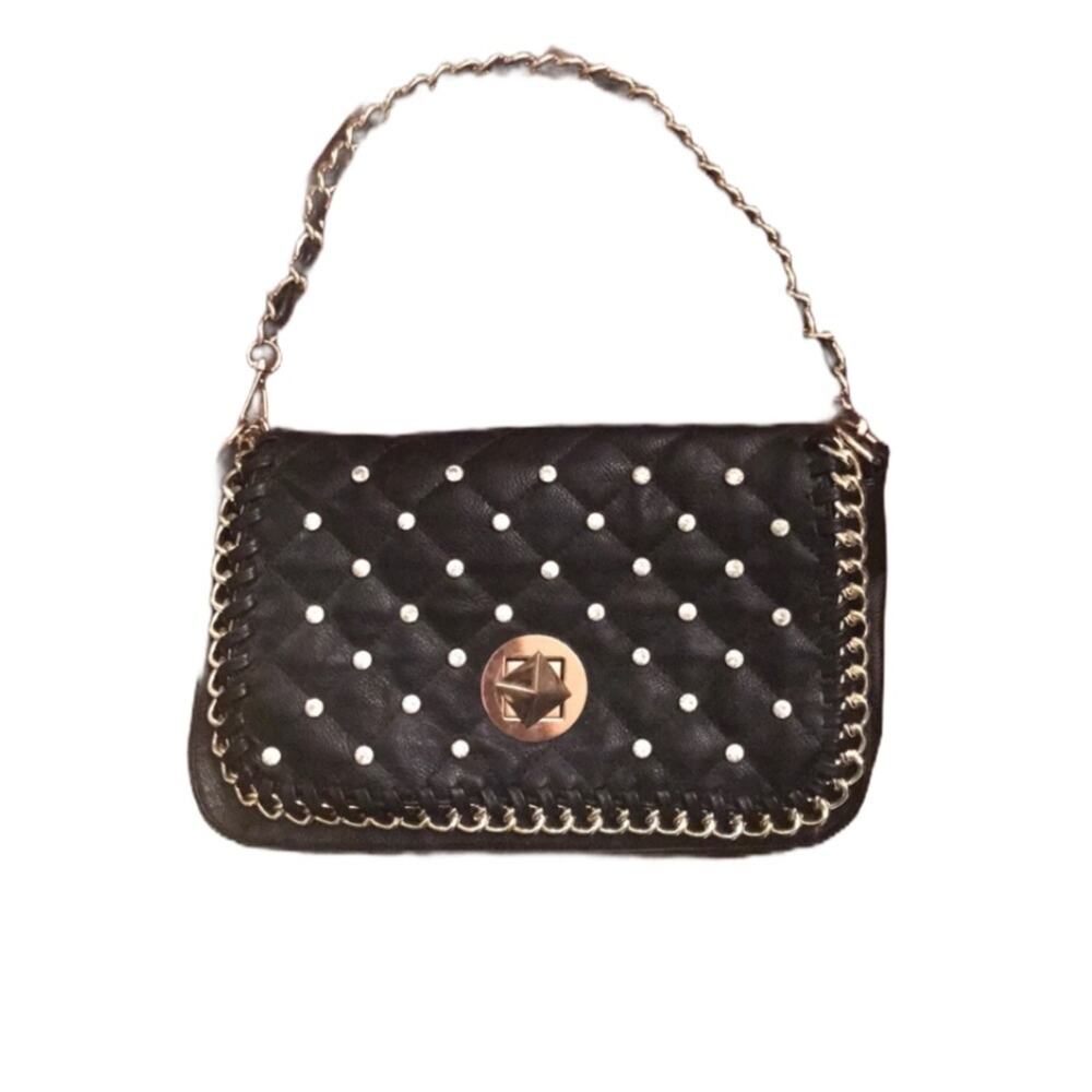 Black quilted studded handbag/clutch with strap